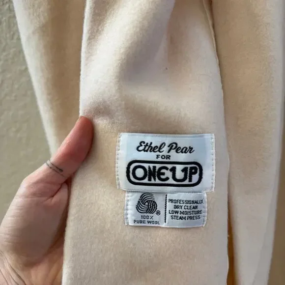 Vintage 1980's 100% Pure Wool Cream Fur Collar Long Coat - Picture 6 of 8